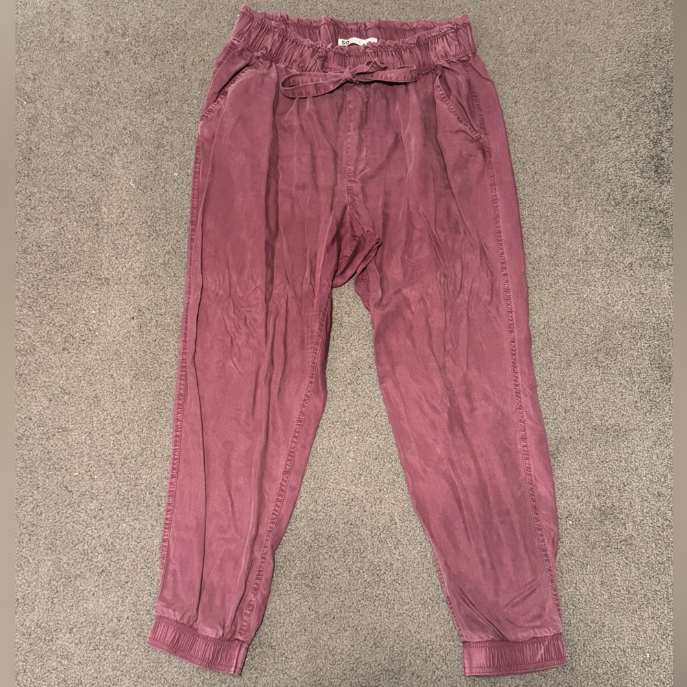 Women’s SO High Rise Purple Jogger Pants Adjustable Drawstring Waist: XL